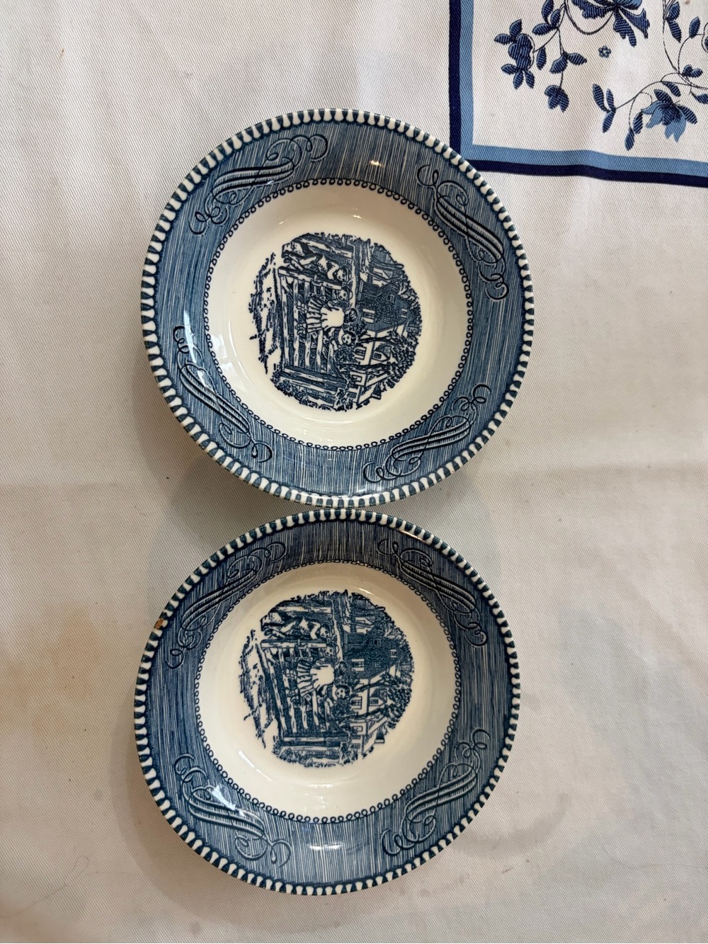 Blue and White Scenic Transferware Bowls - Set of 2